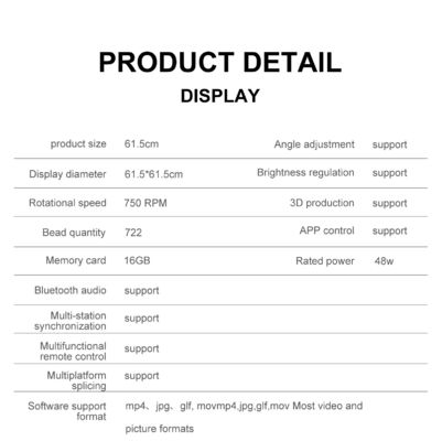 1.692MM Pixel Pitch 3D Holographic LED Fan Display Λογισμικό για εξωτερική διαφήμιση