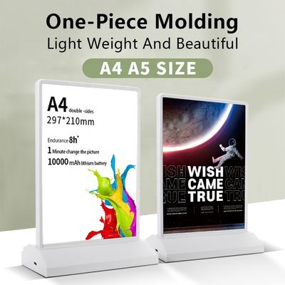 Αναφορτιζόμενο A4 Ακρυλικό Flashing Led Table Menu Stand για Εστιατόριο Κρατήρας Εμφάνισης Κάρτας