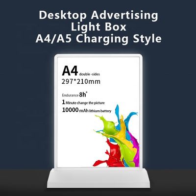 Αναφορτιζόμενο A4 Ακρυλικό Flashing Led Table Menu Stand για Εστιατόριο Κρατήρας Εμφάνισης Κάρτας