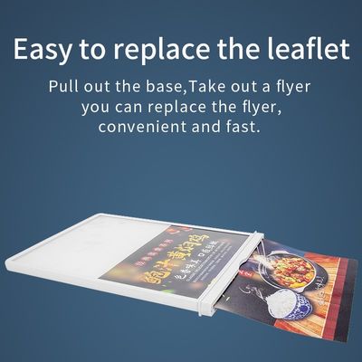 Αναφορτιζόμενο A4 Ακρυλικό Flashing Led Table Menu Stand για Εστιατόριο Κρατήρας Εμφάνισης Κάρτας